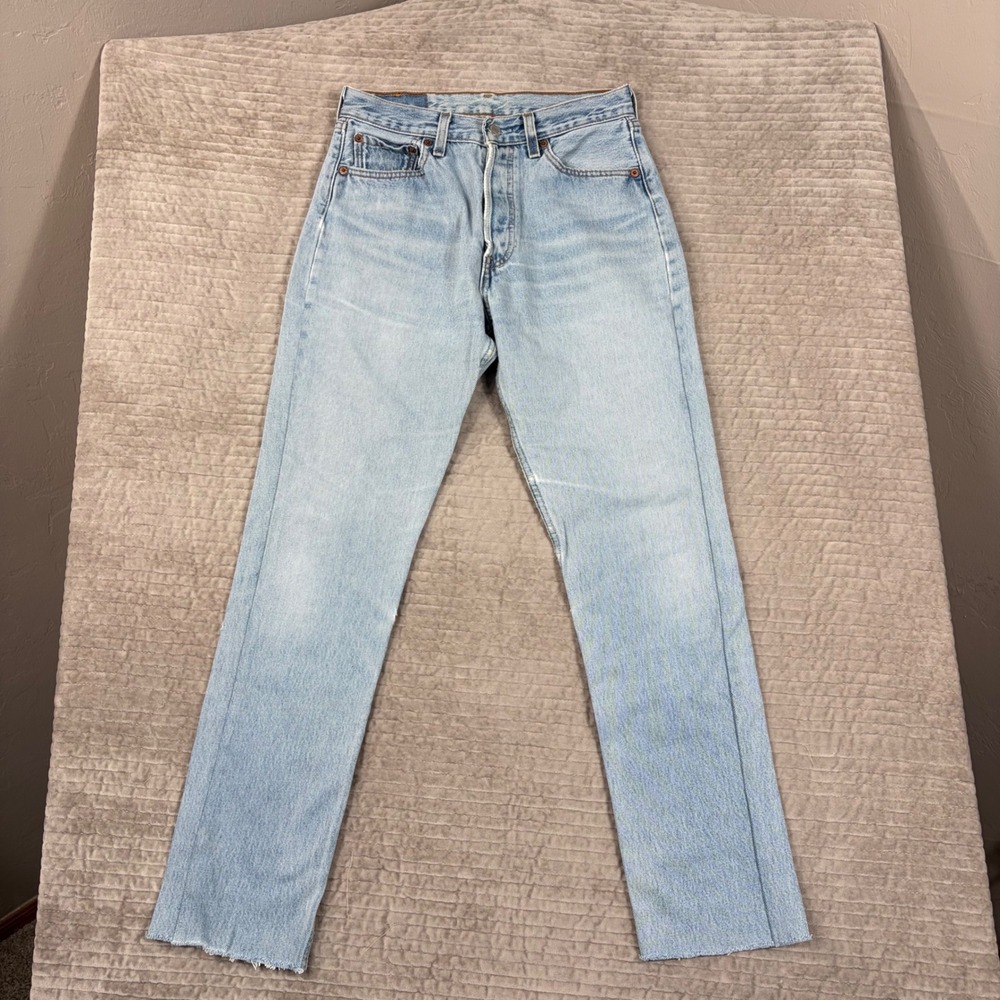 Vintage Levis 501 Womens Light Wash Distressed Raw Hem Jeans Made in USA 29x29